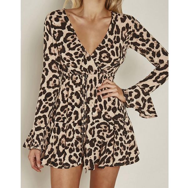 

casual dresses women leopard print dress ladies flare long sleeve female v-neck office party for spring autumn vestidos, Black;gray