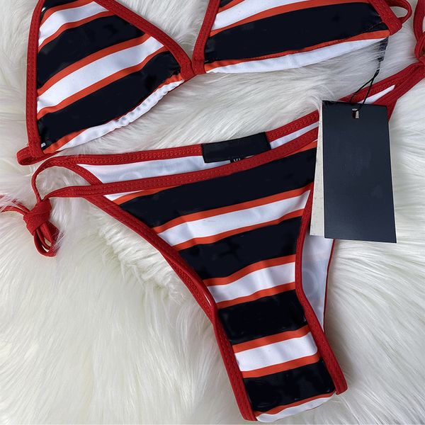 

erogenous triangle swimsuits lace backless bikini striped simple beachwear summer vacation swimming wear