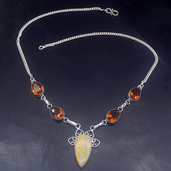 

chains gemstonefactory jewelry big promotion 925 silver natural stripe jasper honey z ladies women chain necklace 20215044