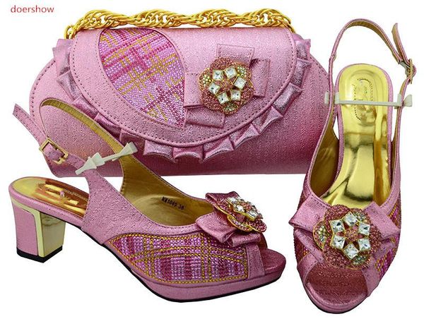 

doershow shoes and bag set in italy sales women matching decorated with rhinestone nigerian hsk1-20 dress, Black