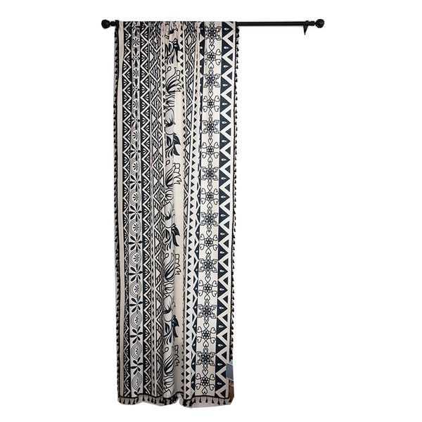 

curtain & drapes cotton linen printing geometric pattern black tassel bohemian style living grils room bedroom bay window