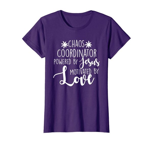 

womens chaos coordinator teacher gift powered by jesus t-shirt, White;black