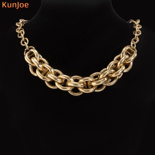 

chains kunjoe punk hip hop curb cuban twisted choker necklace vintage gold color chunky thick for women jewelry gift wholesale, Silver