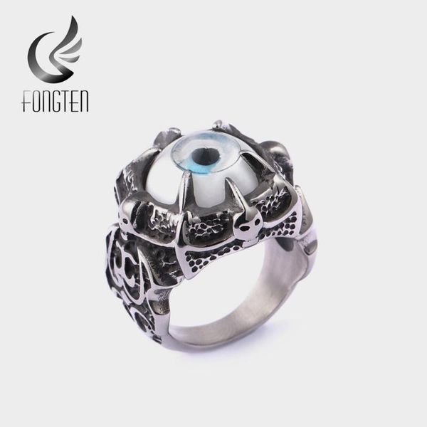 

cluster rings fongten men's gothic evil eye ball design charm ring punk finger jewelry gift stainless steel men fashion, Golden;silver