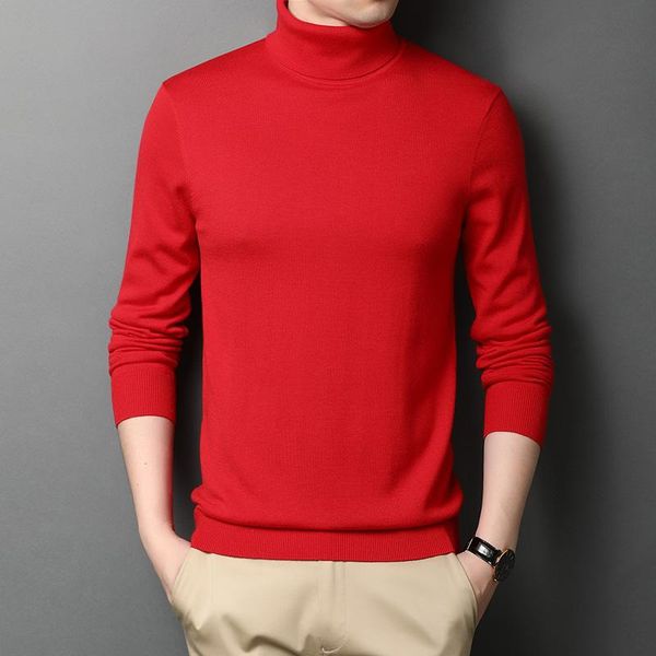 

men's sweaters 2021 autumn and winter knitted sweater men high-neck solid color 1775, White;black