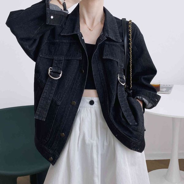 

women's jackets washed jeans coat loose 2021 autumn oversized jacket, Black;brown