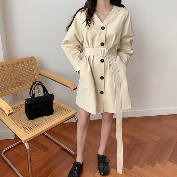 

casual dresses 2021 women's autumn winter v-neck vintage korean lace up pure fashionable elegant lady mini dress, Black;gray