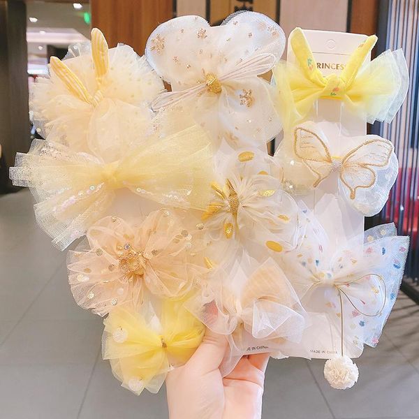 

3/4/6pcs/set girls mesh bow colorful cute hairpin children sweet hair clips princess baby barrettes fashion accessories, Slivery;white