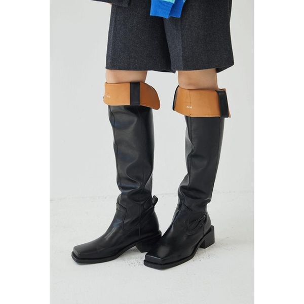 

boots fashion women's over knee square toe med heels black pu shoes b295