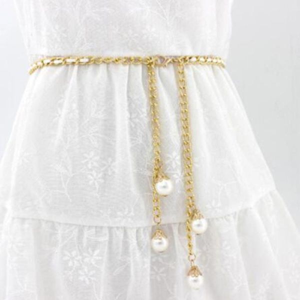

belts fashion ladies metal waist chain decoration belt skirt bring wild women's fine pearl decorative dress, Black;brown