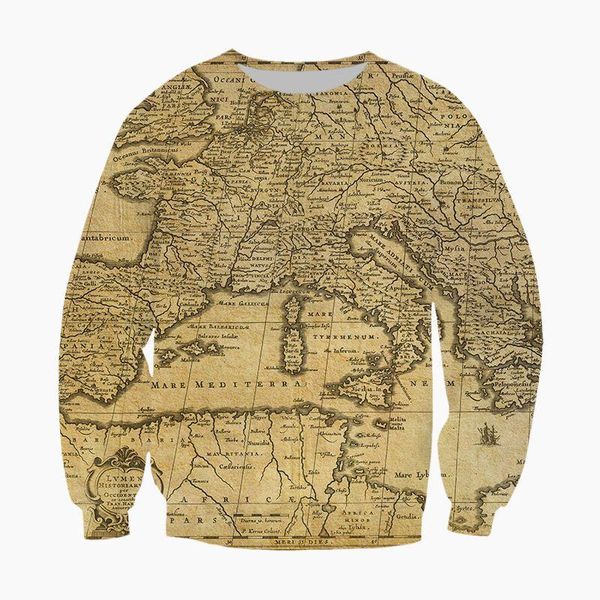 

vintage map sweatshirt 3d print streetwear men women oversize pullovers fashion harajuku tracksuit anime clothing punk clothes men's ho, Black