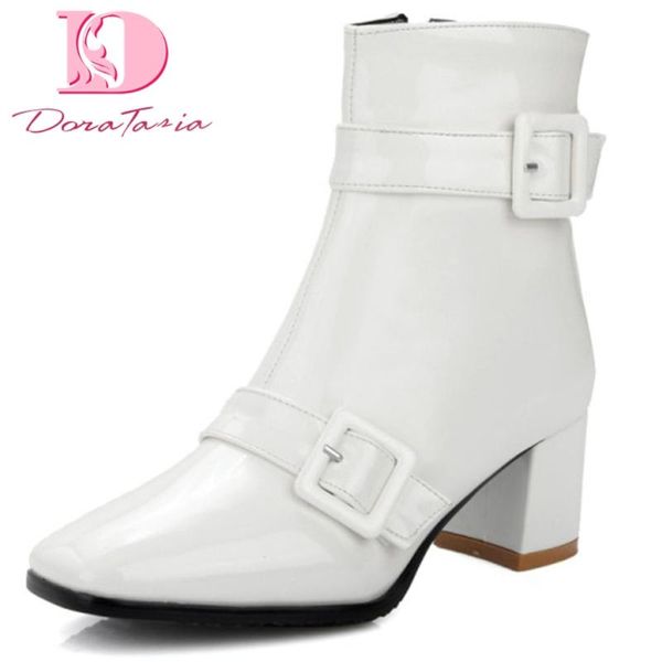 

boots dora tasia 2021 plus size 47 women square heel toe zip buckle winter shoes, Black