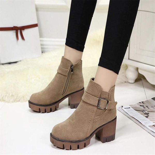 

boots womens ankle 2021 autumn female casual shoes woman flat fashion platform round toe buckle strap solid comfortable, Black