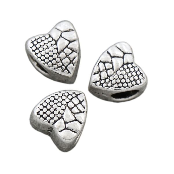 Liga metade crack pontos coração metal grande buraco beads 9x9.5x7mm tibetano prata apto europeu pulseira l1276 145pcs / lote