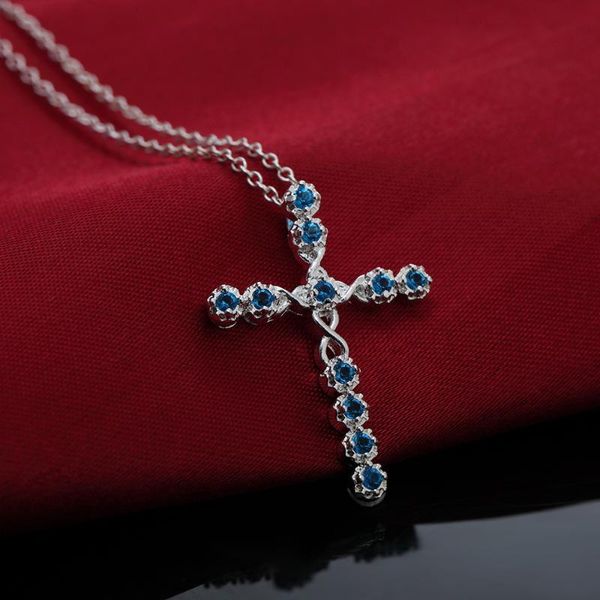 

chains 925 silver necklace cross zircon pendant religious belief jewelry gift