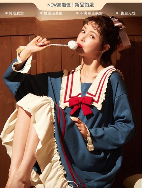 

pyjamas ladies pure cotton spring and autumn winter long sleeved nightdress students cute korean version of the large size can be worn outsi, Black;red