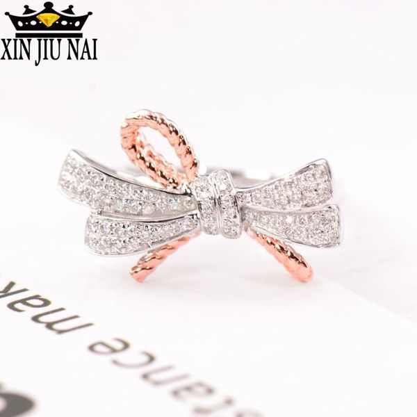 

cluster rings 2021 online celebrities with the same red and white sweet cute bow color separation personality wild female models ring, Golden;silver