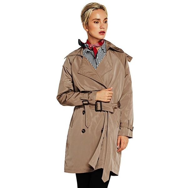 

women's trench coats european style 2021 autumn long coat fashion double breasted turn down collar female windbreakers, Tan;black