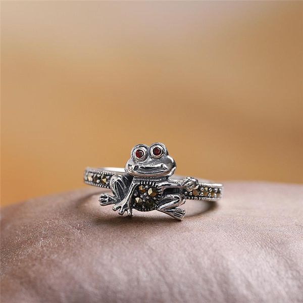 

cluster rings may arrived style marcasite prong set frog feature s925 sterling silver women ring, Golden;silver