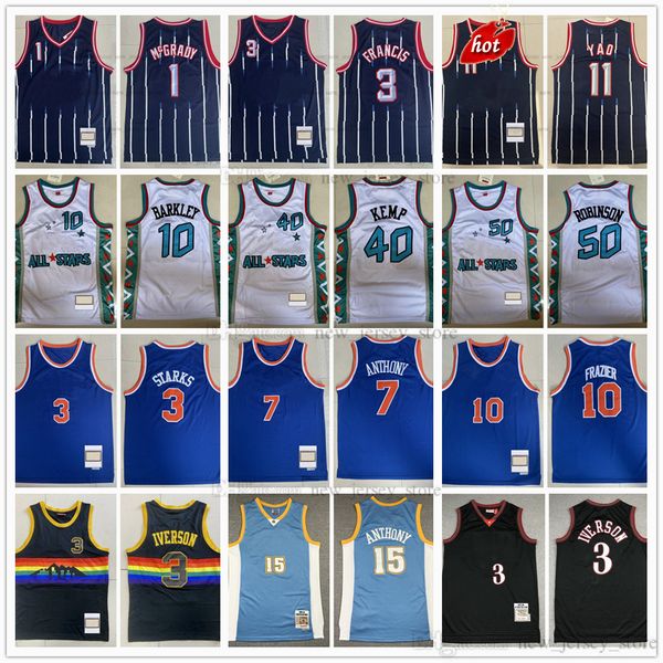 

1995 all-star s-xxxl mitchell and ness basketball jerseys retro carmelo 7 anthony 11 yao 1 tracy ming mcgrady steve 3 francis walt frazier j, Black;red