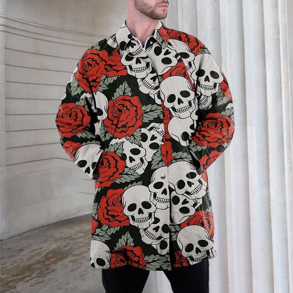 

men's jackets fashion men 2021 autumn coat lapel print loose long windbreaker jacket sleeve casual plus size mens clothing, Black;brown