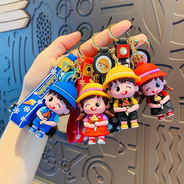 

wholesale fashion keychain key buckle bag car handmade man woman loves purse bags keychains pvc creativity cartoon boy and girl doll pendant, Silver