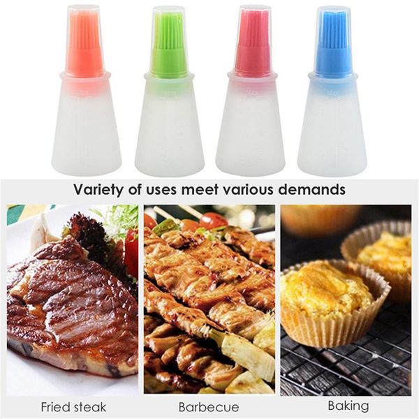

tools & accessories 1 pcs portable silicone oil bottle with grill brush brushes kitchen cooking bbq tool baking