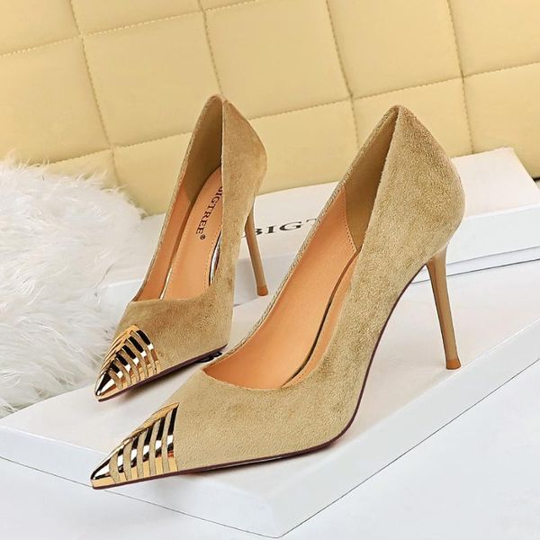 

dress shoes bigtree pointed toe woman pumps suede women stiletto heels office fashion high 9cm heeled, Black