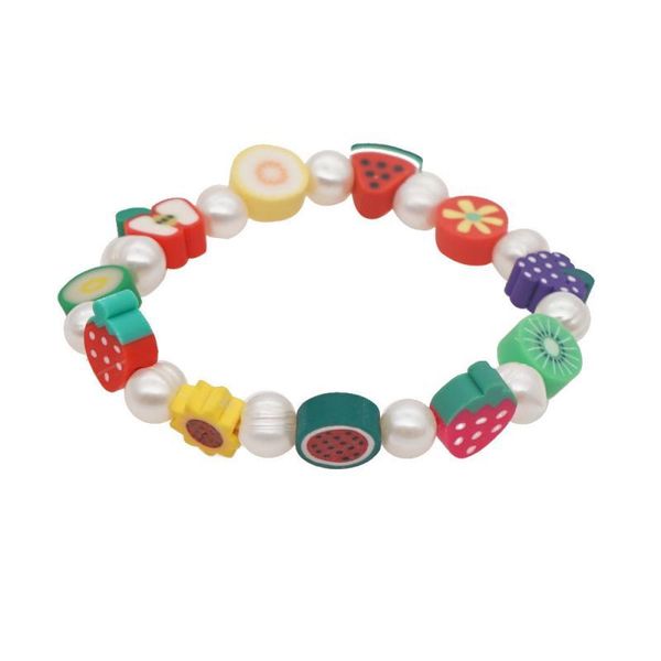 

charm bracelets ethnic style freshwater pearl fruit/flower shape polymer clay beads bracelet fashion women jewelry accessories, Golden;silver
