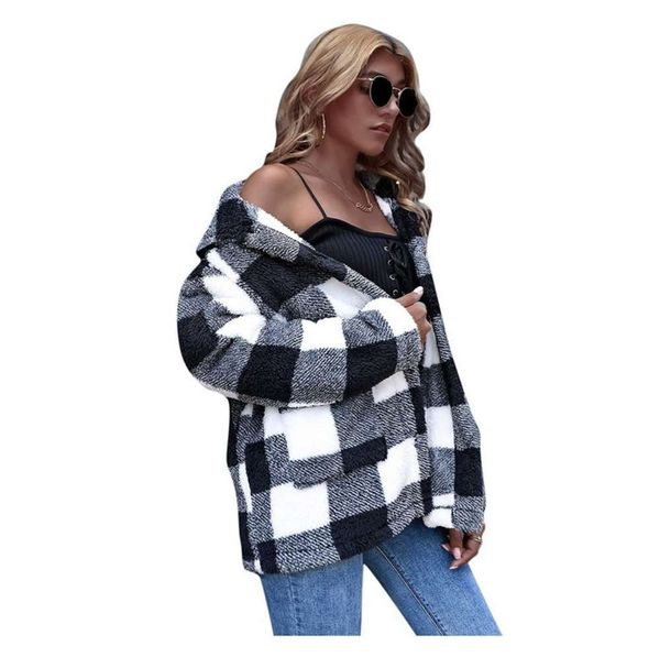 

lapel stitched plaid pocket long loose wool coat, Black;brown
