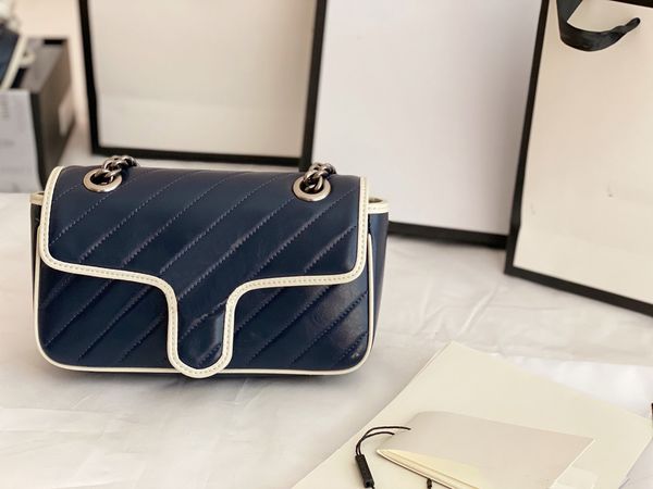

2021 classic shoulder luxury designer marmont bags messenger handbag diamond lattice ripple buttons cross body fashion white and blue wave b