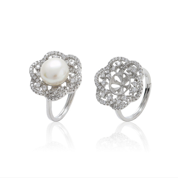 

cluster rings meibapj natural freshwater pearl rotate diamond ring real 925 sterling silver fine wedding jewelry for women, Golden;silver