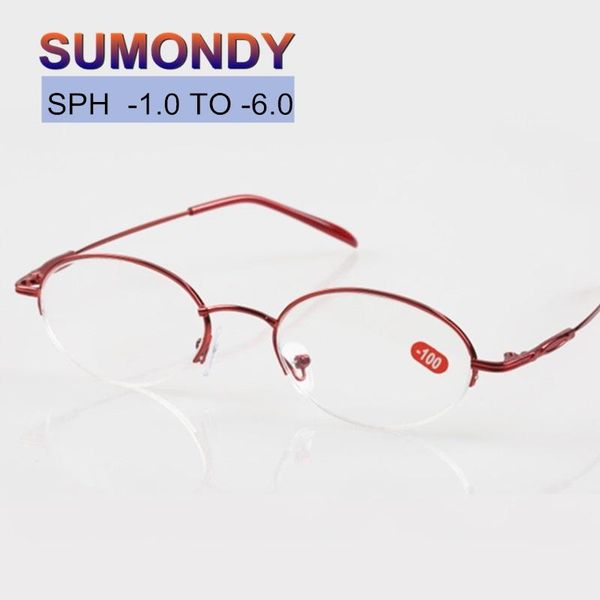 

fashion sunglasses frames sumondy prescription glasses for myopia sph -1.0 to -6.0 women ellipse half alloy frame spectacles short sighted d, Black