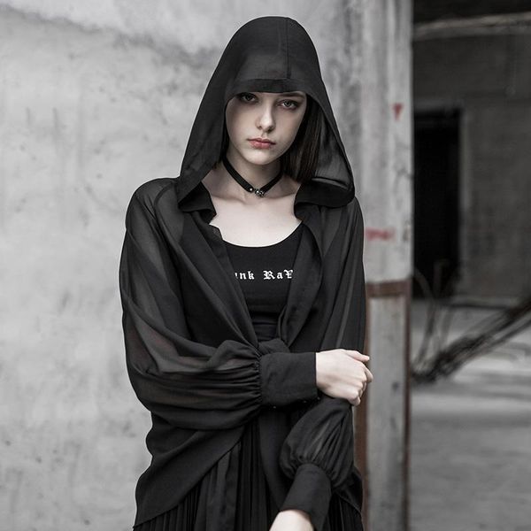 

women's trench coats punk rave goth irregular net withcy coat py385xc, Tan;black