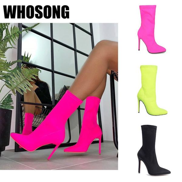 

boots 2021 summer women shoes girls mid calf woman high thin heels ladies footware slip on female black brand