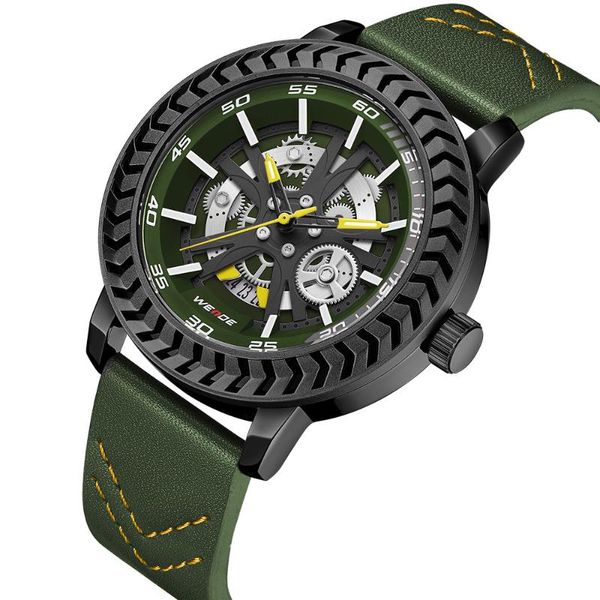 

wristwatches weide quartz men watches date display fashion waterproof military green wristwatch leather band business male clock reloj hombr, Slivery;brown