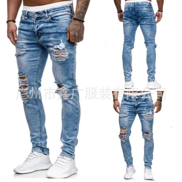 

men's 2019 blue hole casual straight jeans z006