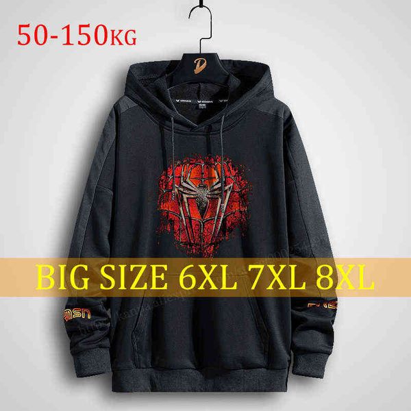 

plus size men's hoodies printing anime hero streetwear oversized sweatshirt clothing 150kg big men style long hooded 6xl 7xl 8xl 211106, Black