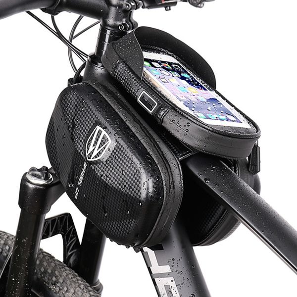

Bike Front Frame Bag Bicycle Storage Kit Waterproof Compatible with Max Phone Screen 6.5 inch CB01, Black