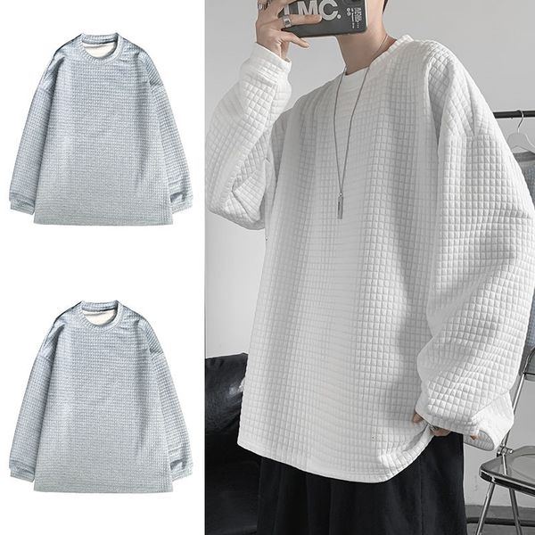 

men's t-shirts spring plaid hoodie fashion retro casual o-neck sweatshirt men streetwear korean loose hip-hop pullover hoodies men, White;black