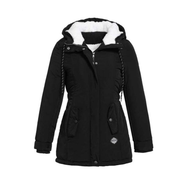 

women parkas winter jacket hooded thick cotton plus size warm female coat fashion mid long wadded outwear 210927, Black