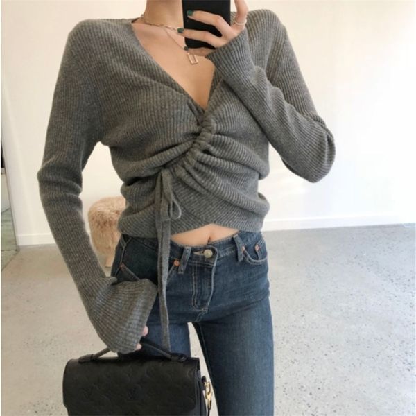 

lace-up cardigan female sweater women knitting overszie long sleeve girls loose sweaters knitted outerwear 210423, White;black
