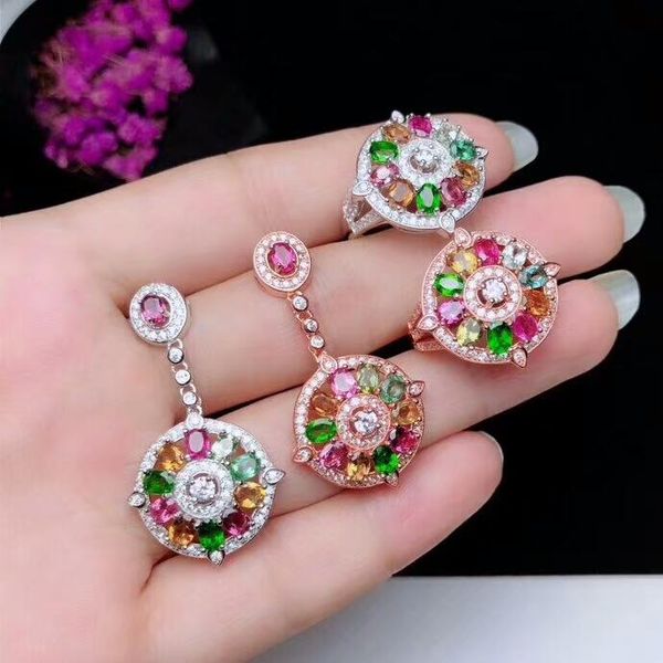 

bracelet, earrings & necklace [meibapj]natural tourmaline gemstone ring for women 925 sterling silver wedding fine jewelry sets, Black