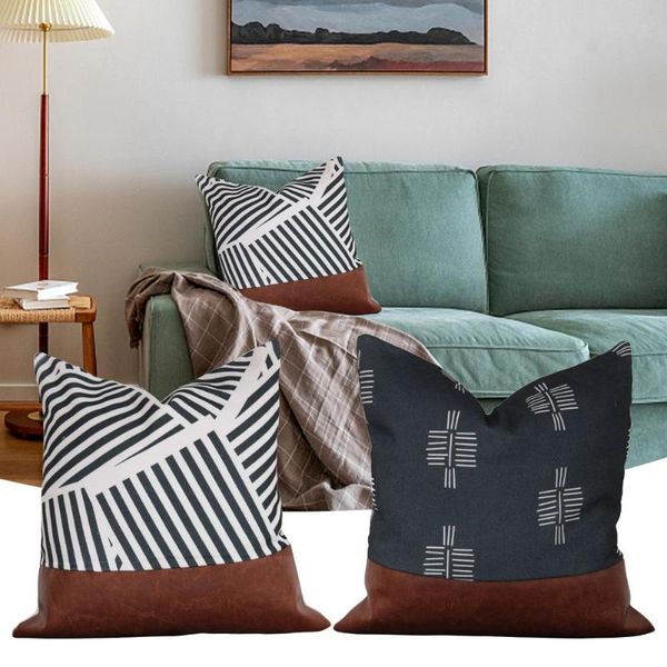 

pillow case 45*45cm nordic pu leather throw covers home couch sofa stripe square furnishings office lumbar cushion pillowcase