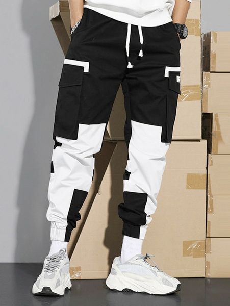 

men two tone cargo pants s9lr#, Black