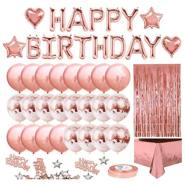 

party decoration 1 set rose gold balloon kits birthday layout supplies happy latex balloons decor - random color