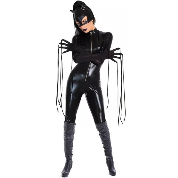 

women's lacquered costume demon batman costume halloween, Black;red