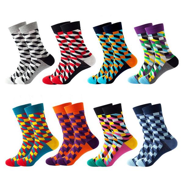 

style pure cotton socks women autumn and winter thick diamond pattern tube wholesale striped men's, Black