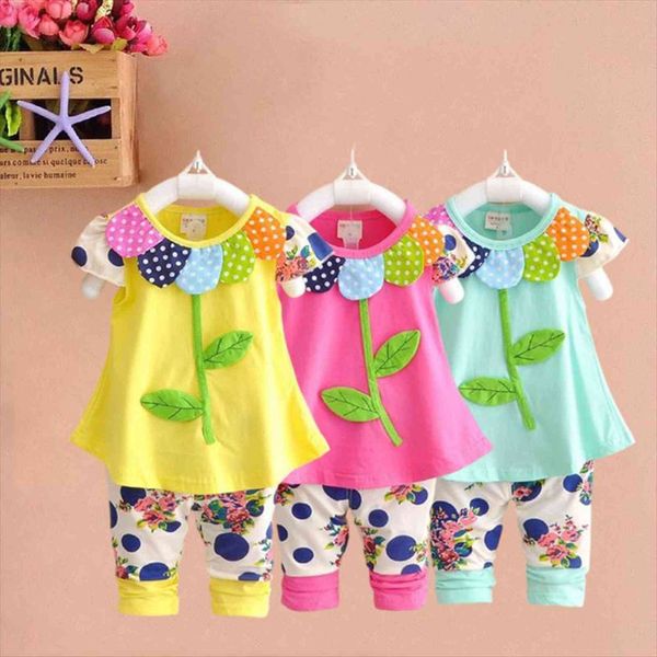 

kids baby girl clothing set bowknot summer floral t shirts and pants leggings 2pcs cute children clothes girls, White