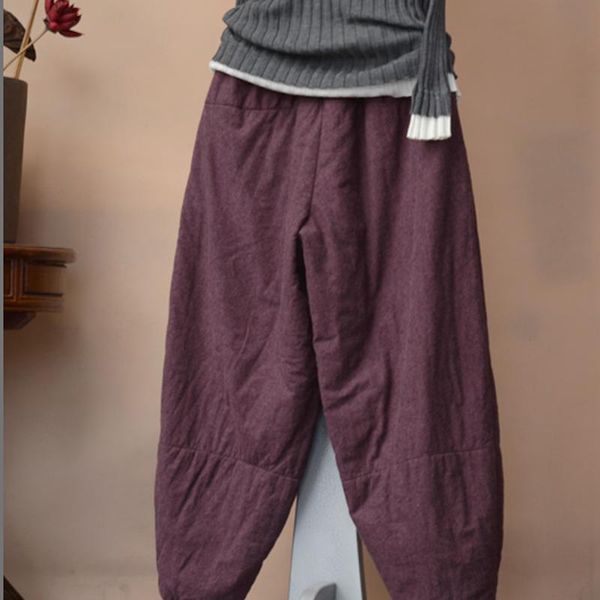 

women's pants & capris 2021 arrival winter women warmth thicken patchwork ankle-length casual loose elastic waist cotton bloomers w743, Black;white